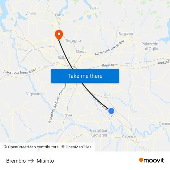 Brembio to Misinto map