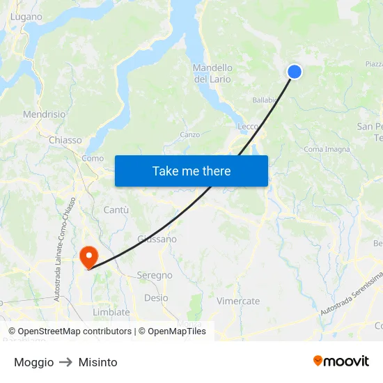 Moggio to Misinto map