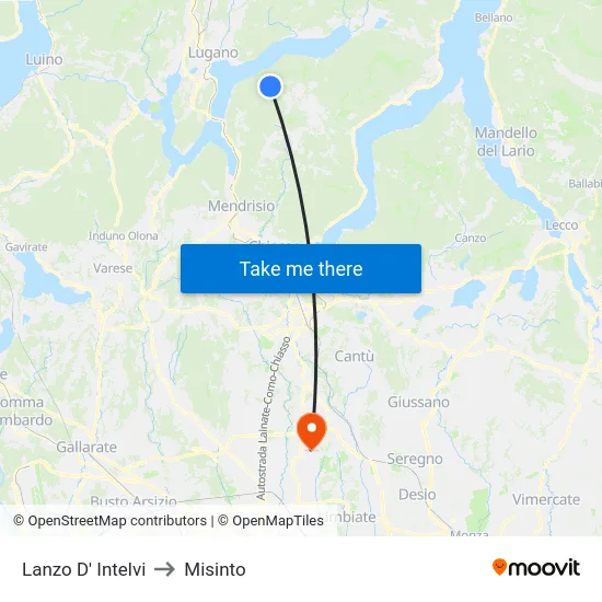 Lanzo d'Intelvi to Misinto map
