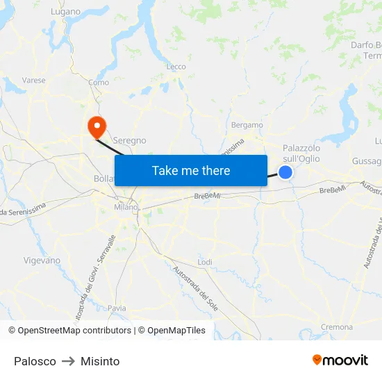 Palosco to Misinto map