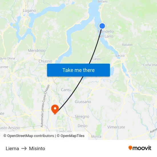 Lierna to Misinto map