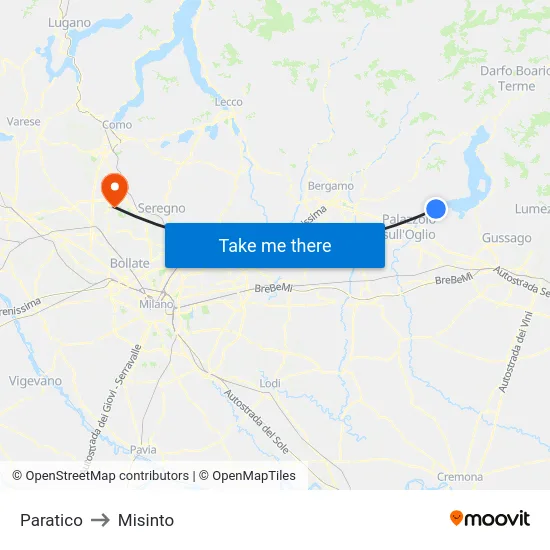 Paratico to Misinto map