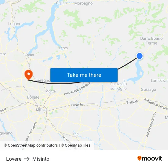 Lovere to Misinto map