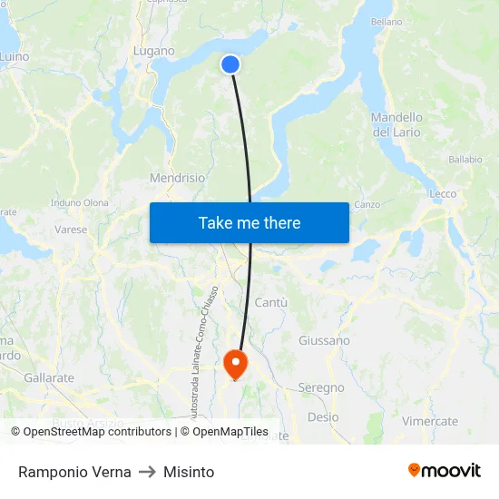 Ramponio Verna to Misinto map