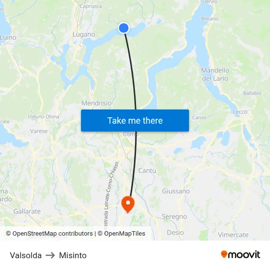 Valsolda to Misinto map