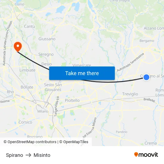 Spirano to Misinto map