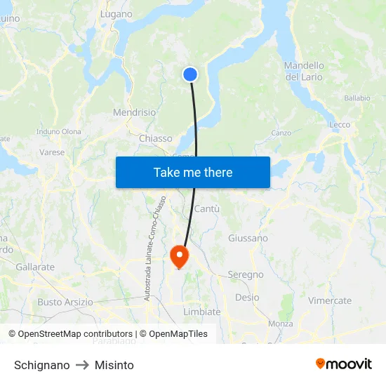 Schignano to Misinto map