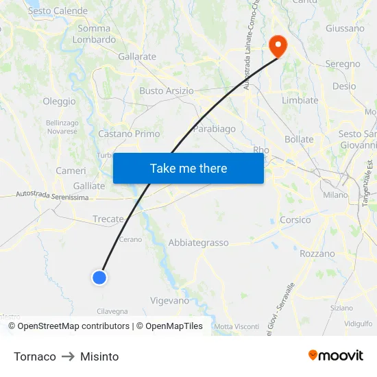 Tornaco to Misinto map