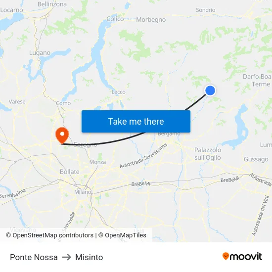 Ponte Nossa to Misinto map