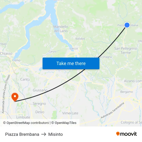 Piazza Brembana to Misinto map