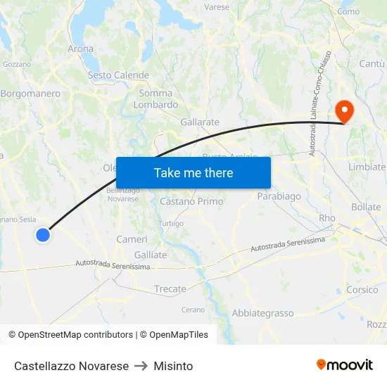 Castellazzo Novarese to Misinto map