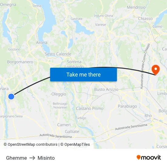 Ghemme to Misinto map