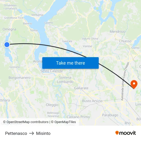 Pettenasco to Misinto map