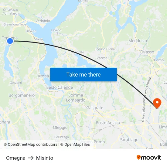 Omegna to Misinto map