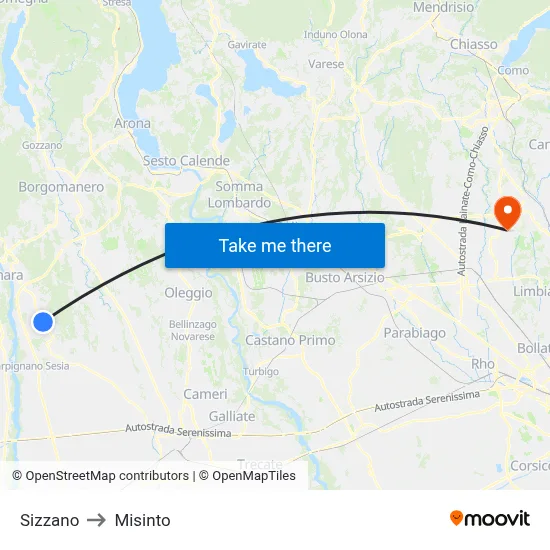 Sizzano to Misinto map