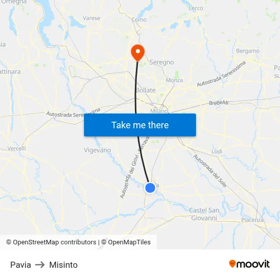 Pavia to Misinto map
