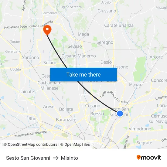 Sesto San Giovanni to Misinto map