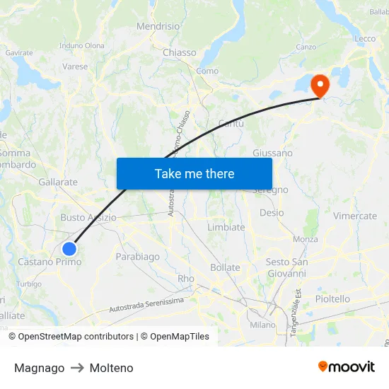 Magnago to Molteno map