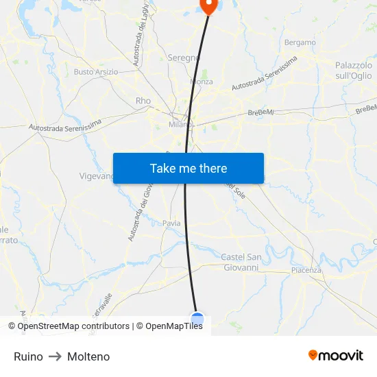 Ruino to Molteno map