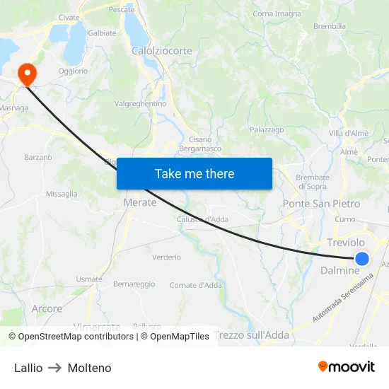 Lallio to Molteno map