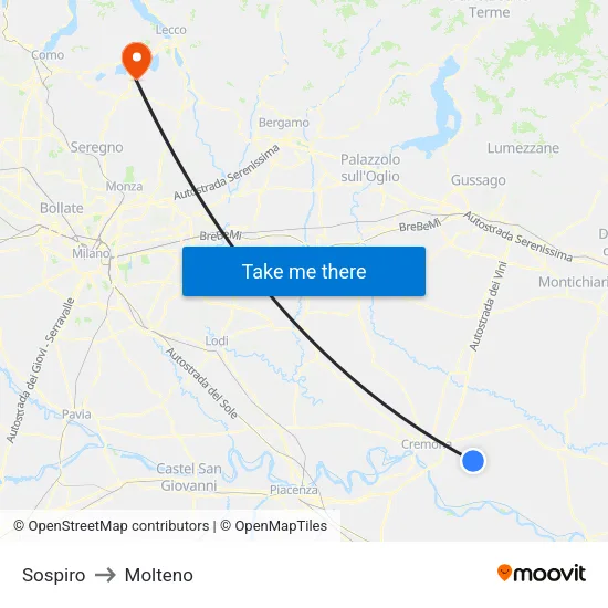 Sospiro to Molteno map