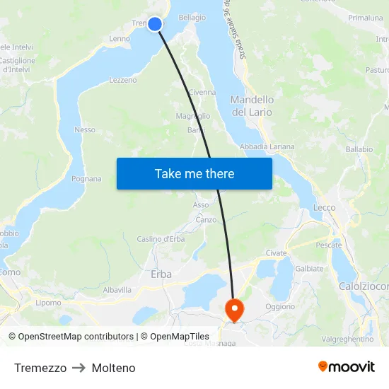 Tremezzo to Molteno map