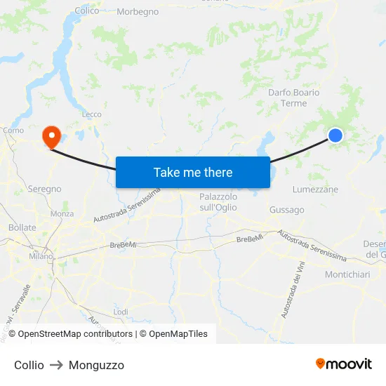 Collio to Monguzzo map