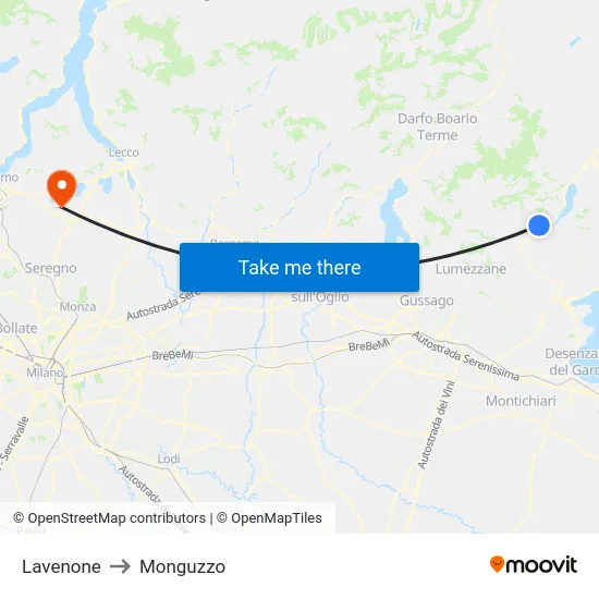 Lavenone to Monguzzo map