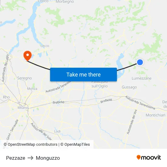Pezzaze to Monguzzo map