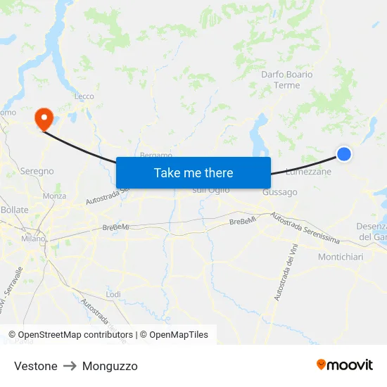 Vestone to Monguzzo map