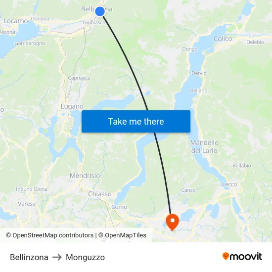 Bellinzona to Monguzzo map