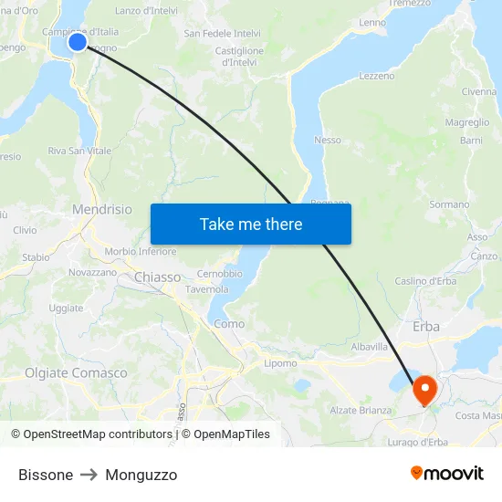 Bissone to Monguzzo map