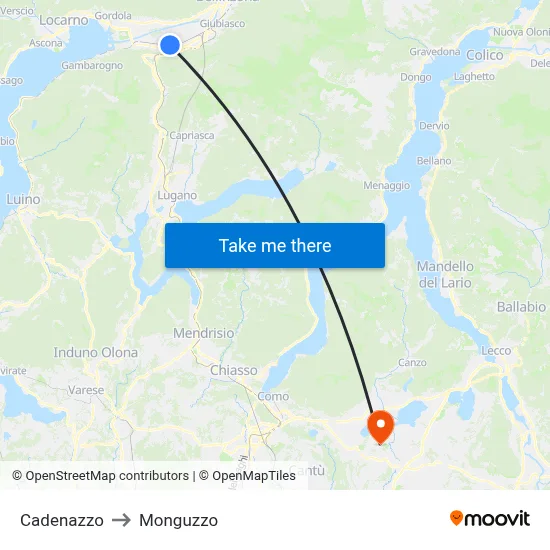 Cadenazzo to Monguzzo map