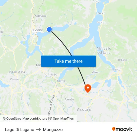 Lake of Lugano to Monguzzo map