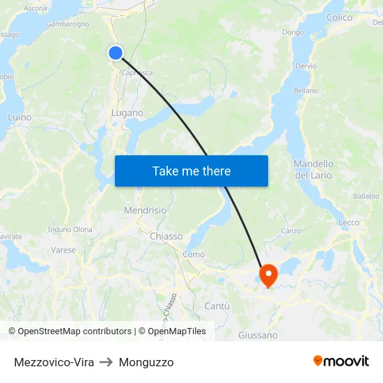 Mezzovico-Vira to Monguzzo map