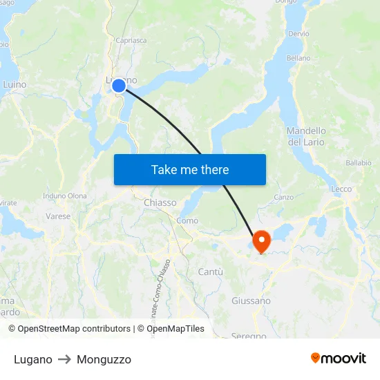 Lugano to Monguzzo map