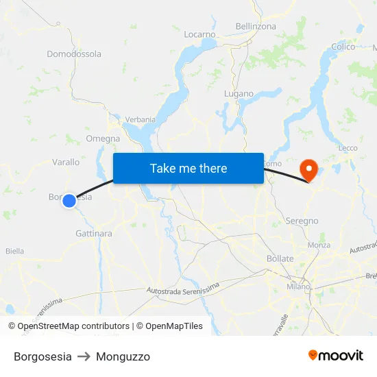 Borgosesia to Monguzzo map