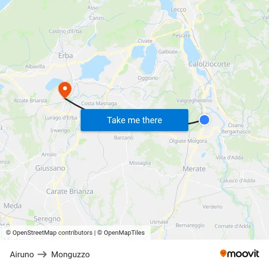 Airuno to Monguzzo map