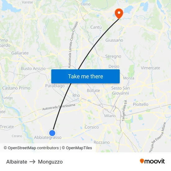 Albairate to Monguzzo map