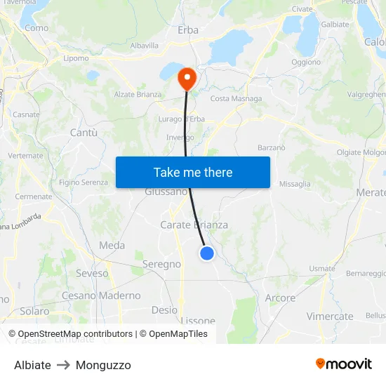 Albiate to Monguzzo map