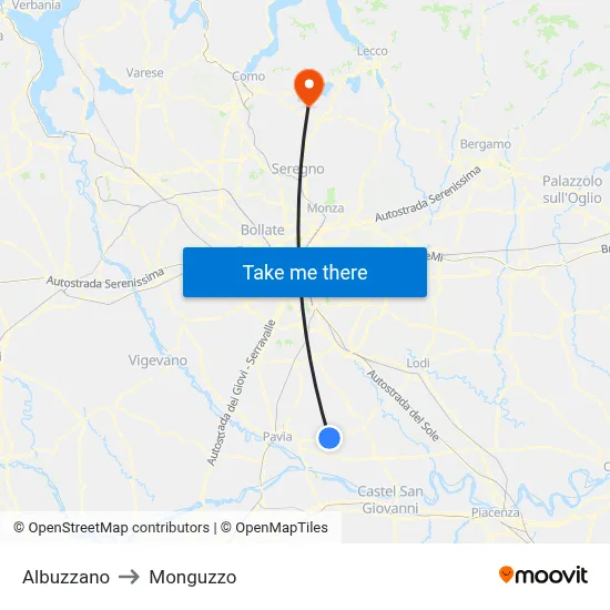 Albuzzano to Monguzzo map