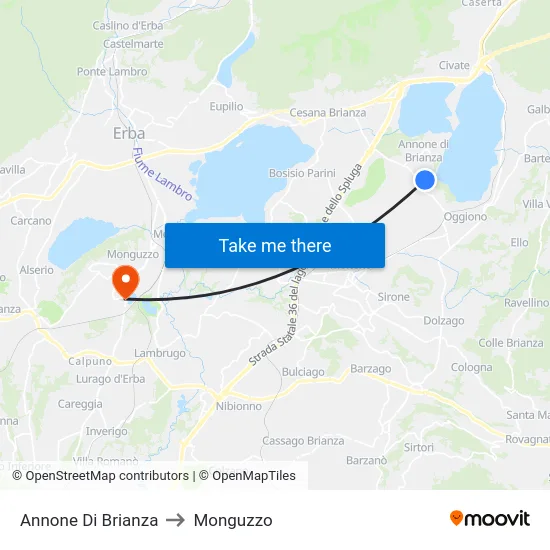 Annone di Brianza to Monguzzo map