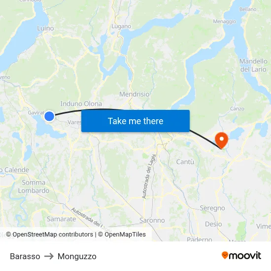 Barasso to Monguzzo map