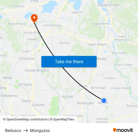 Bellusco to Monguzzo map