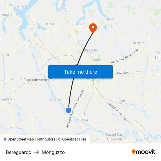 Bereguardo to Monguzzo map