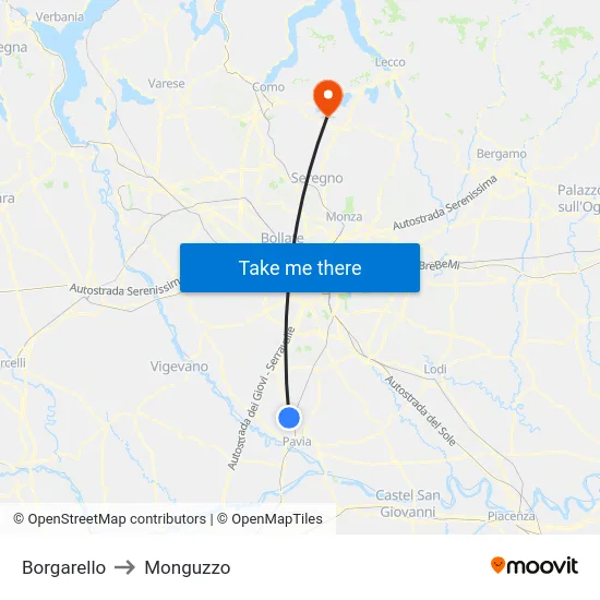 Borgarello to Monguzzo map