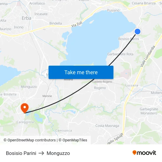 Bosisio Parini to Monguzzo map