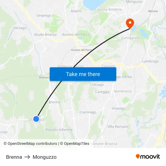 Brenna to Monguzzo map