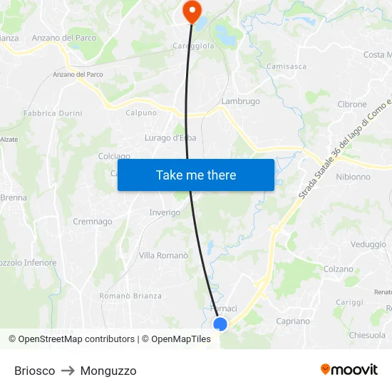 Briosco to Monguzzo map
