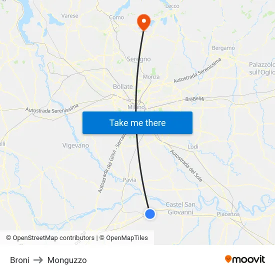 Broni to Monguzzo map